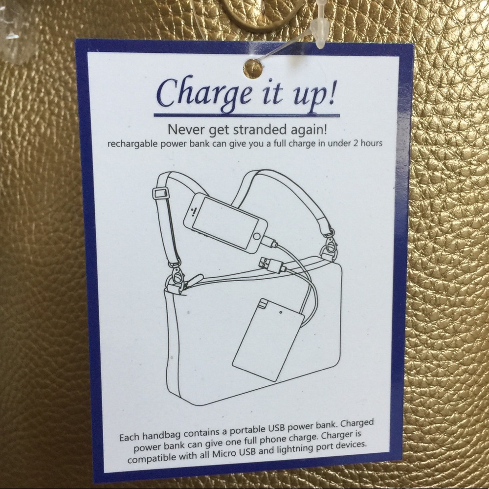 GOLD PURSE w/PHONE CHARGER - Picture 2 of 7